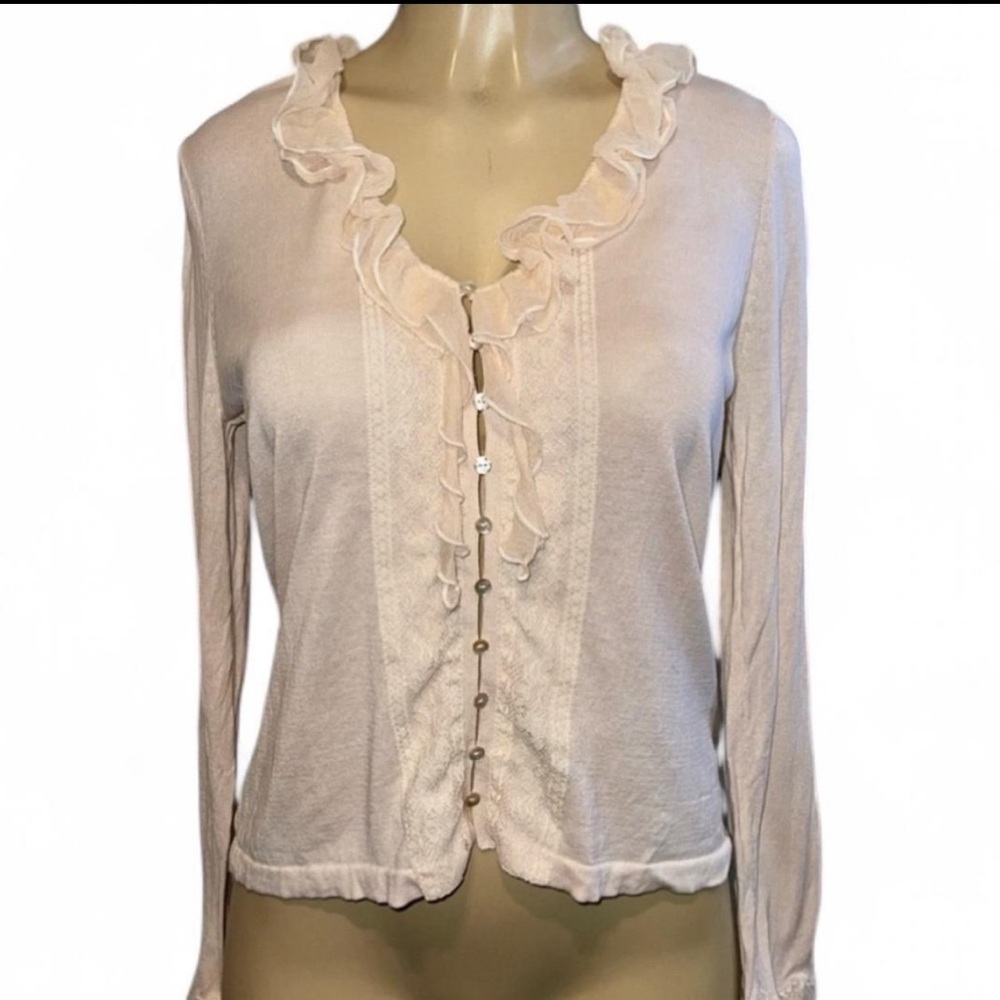 August Silk Cream Ruffled Top